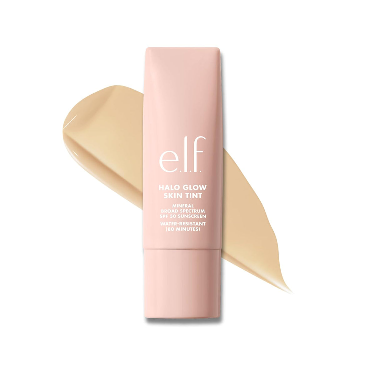 e.l.f. Halo Glow Skin Tint SPF 50. Hydrating & Tinted. 5 Light Warm | Lightweight Buildable Coverage. Dewy. Hydrated Finish. Broad-Spectrum SPF 50. Zinc Oxide & Niacinamide. Vegan & Cruelty-Free