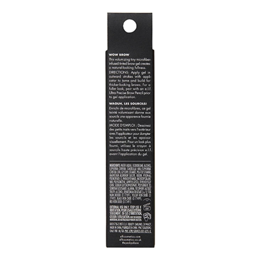 e.l.f. Wow Brow Gel. Volumizing. Buildable. Wax-Gel Hybrid. Creates Full. Voluminous-Looking Brows. Locks Brow Hairs In Place. Deep Brown