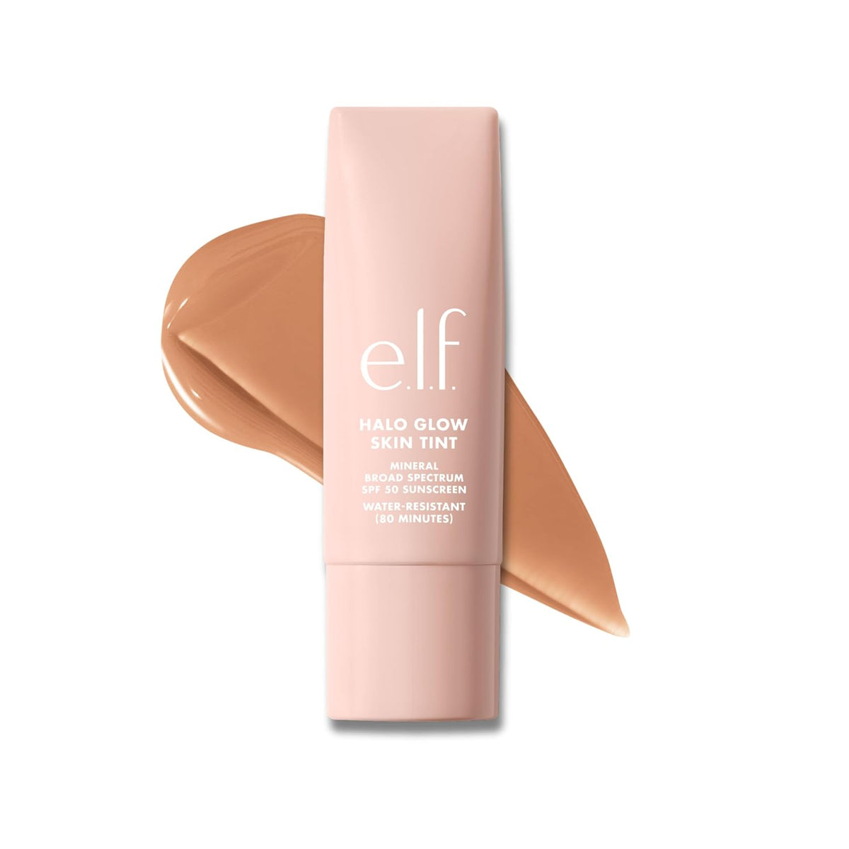e.l.f. Halo Glow Skin Tint SPF 50. Hydrating & Tinted. 5 Light Warm | Lightweight Buildable Coverage. Dewy. Hydrated Finish. Broad-Spectrum SPF 50. Zinc Oxide & Niacinamide. Vegan & Cruelty-Free