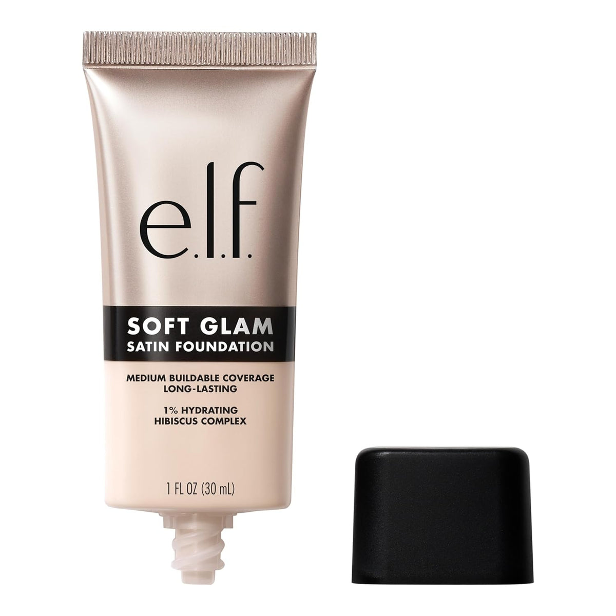e.l.f. Soft Glam Satin Foundation. Medium Coverage. 52 Deep Cool | Satin Finish. Long-Lasting Wear. Hydrating Hyaluronic Acid & Hibiscus Complex. Blurs Pores. Lightweight. Vegan & Cruelty-Free