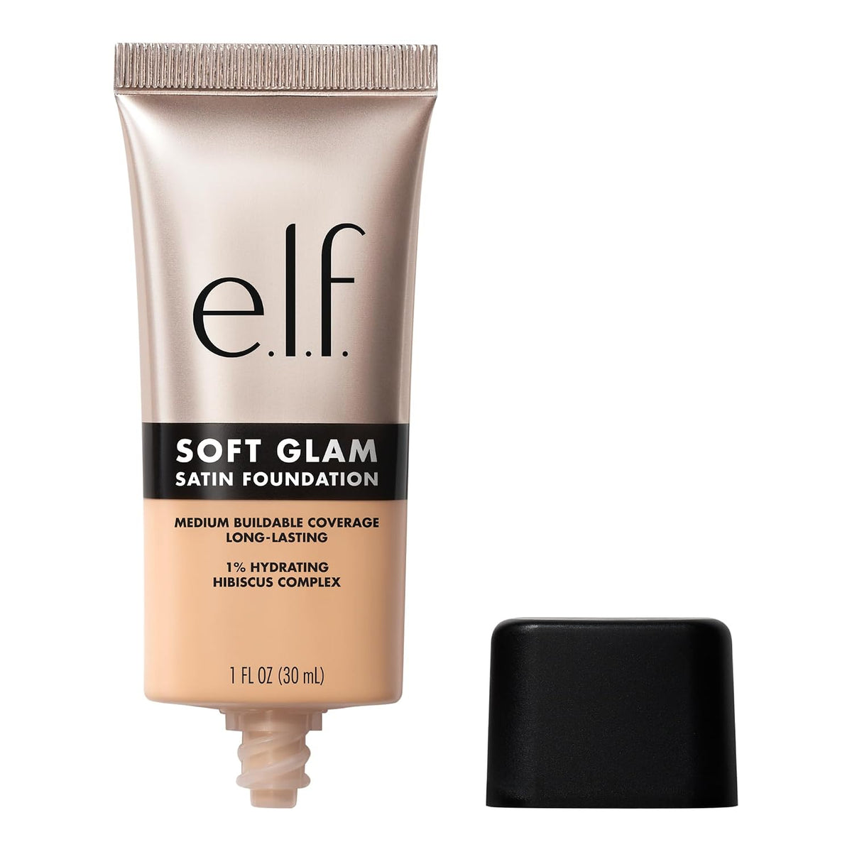 e.l.f. Soft Glam Satin Foundation. Medium Coverage. 63 Rich Warm | Satin Finish. Long-Lasting Wear. Hydrating Hyaluronic Acid & Hibiscus Complex. Blurs Pores. Lightweight. Vegan & Cruelty-Free