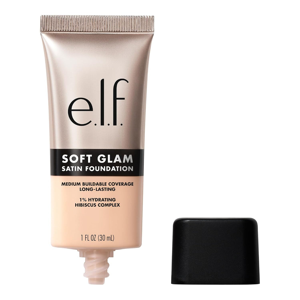e.l.f. Soft Glam Satin Foundation. Medium Coverage. 52 Deep Cool | Satin Finish. Long-Lasting Wear. Hydrating Hyaluronic Acid & Hibiscus Complex. Blurs Pores. Lightweight. Vegan & Cruelty-Free