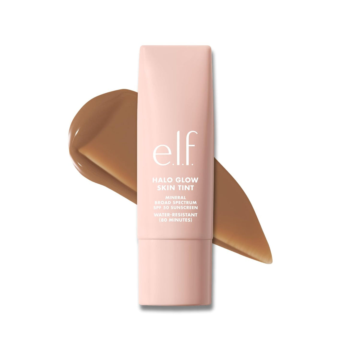 e.l.f. Halo Glow Skin Tint SPF 50. Hydrating & Tinted. 5 Light Warm | Lightweight Buildable Coverage. Dewy. Hydrated Finish. Broad-Spectrum SPF 50. Zinc Oxide & Niacinamide. Vegan & Cruelty-Free