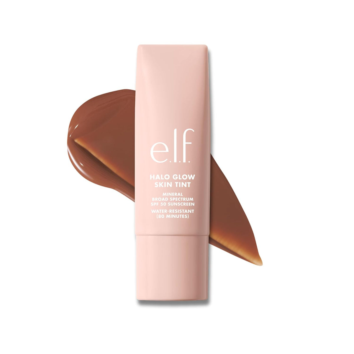 e.l.f. Halo Glow Skin Tint SPF 50. Hydrating & Tinted. 5 Light Warm | Lightweight Buildable Coverage. Dewy. Hydrated Finish. Broad-Spectrum SPF 50. Zinc Oxide & Niacinamide. Vegan & Cruelty-Free