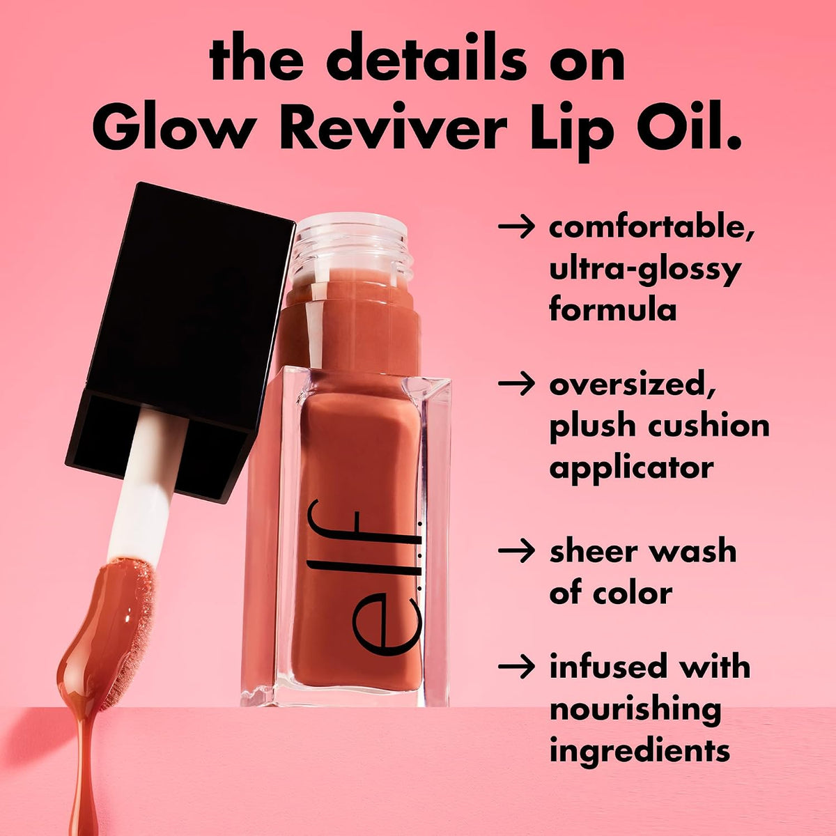 e.l.f. Glow Reviver Lip Oil. Tinted. Hydrating & Non-Sticky. Pink Quartz | High-Shine Tinted Lip Oil. Hydrating. Infused with Jojoba & Nourishing Oils. Glossy Formula. Vegan & Cruelty-Free