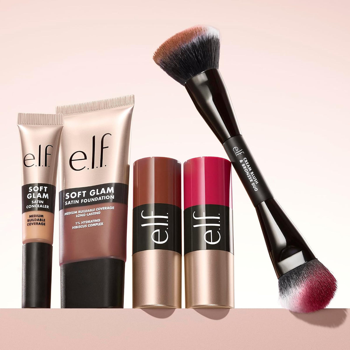e.l.f. Cream Blush & Bronzer Duo Brush. Blending & Layering Brush | Cream Formulas. Dense Synthetic Bristles. Angled Sculpting. Creates Seamless & Professional Finish. Vegan & Cruelty-Free
