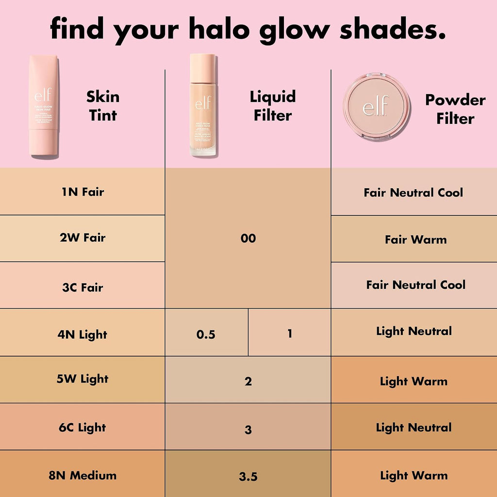 e.l.f. Halo Glow Liquid Filter. Hydrating Complexion Boost. 3 Light/Medium | Soft Focus. Luminous Natural Glow for Face & Body. Infused with Hyaluronic Acid & Squalene. Vegan & Cruelty-Free