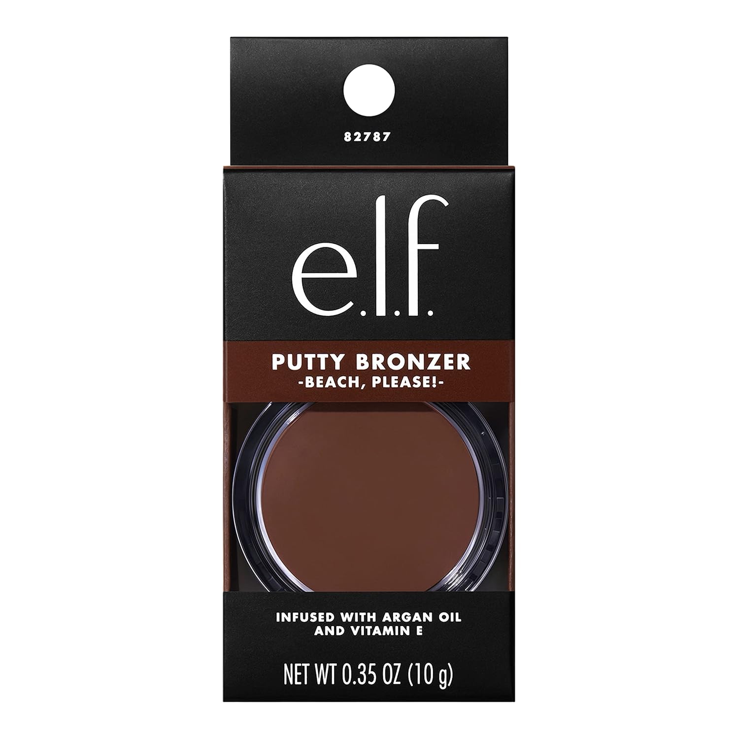 e.l.f. Putty Bronzer. Creamy & Highly Pigmented Formula. Creates a Long-Lasting Bronzed Glow. Infused with Argan Oil & Vitamin E. Beach. Please!. 0.35 Oz