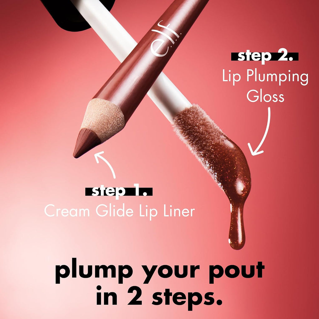 e.l.f. Lip Plumping Gloss. Praline | High-Shine Sheer Color. Hydrates & Creates Fuller Lips With Vitamin E. Vegan & Cruelty-Free. Praline. 0.09 Fl Oz