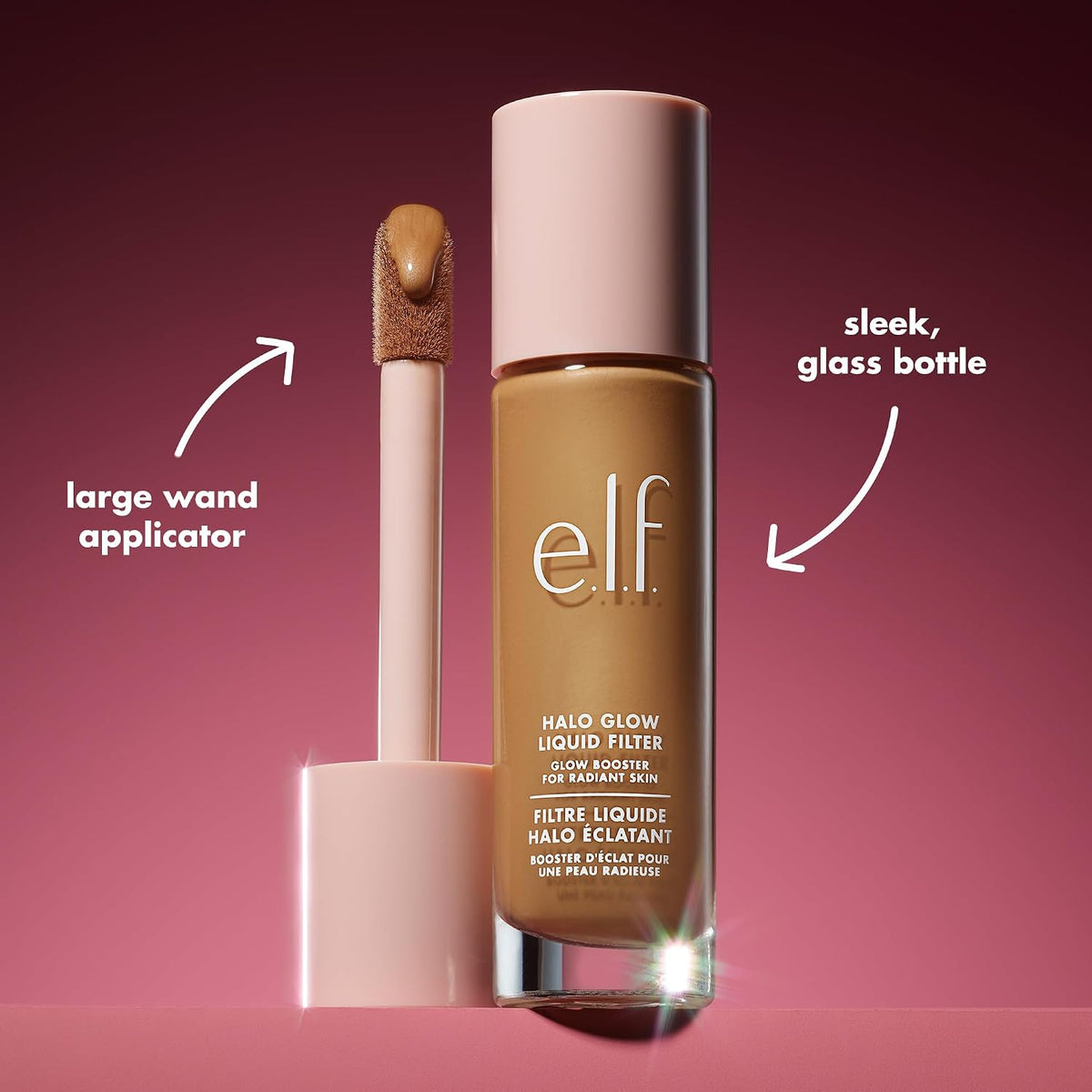 e.l.f. Halo Glow Liquid Filter. Hydrating Complexion Boost. 3.5 Medium | Soft Focus. Luminous Natural Glow for Face & Body. Infused with Hyaluronic Acid & Squalene. Vegan & Cruelty-Free