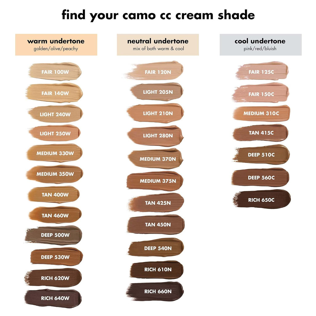 e.l.f. Camo CC Cream. SPF 30 Color-Correcting Medium-To-Full Coverage Face Foundation. Delivers An Airbrushed Finish. Vegan & Cruelty-Free. Fair 120 N