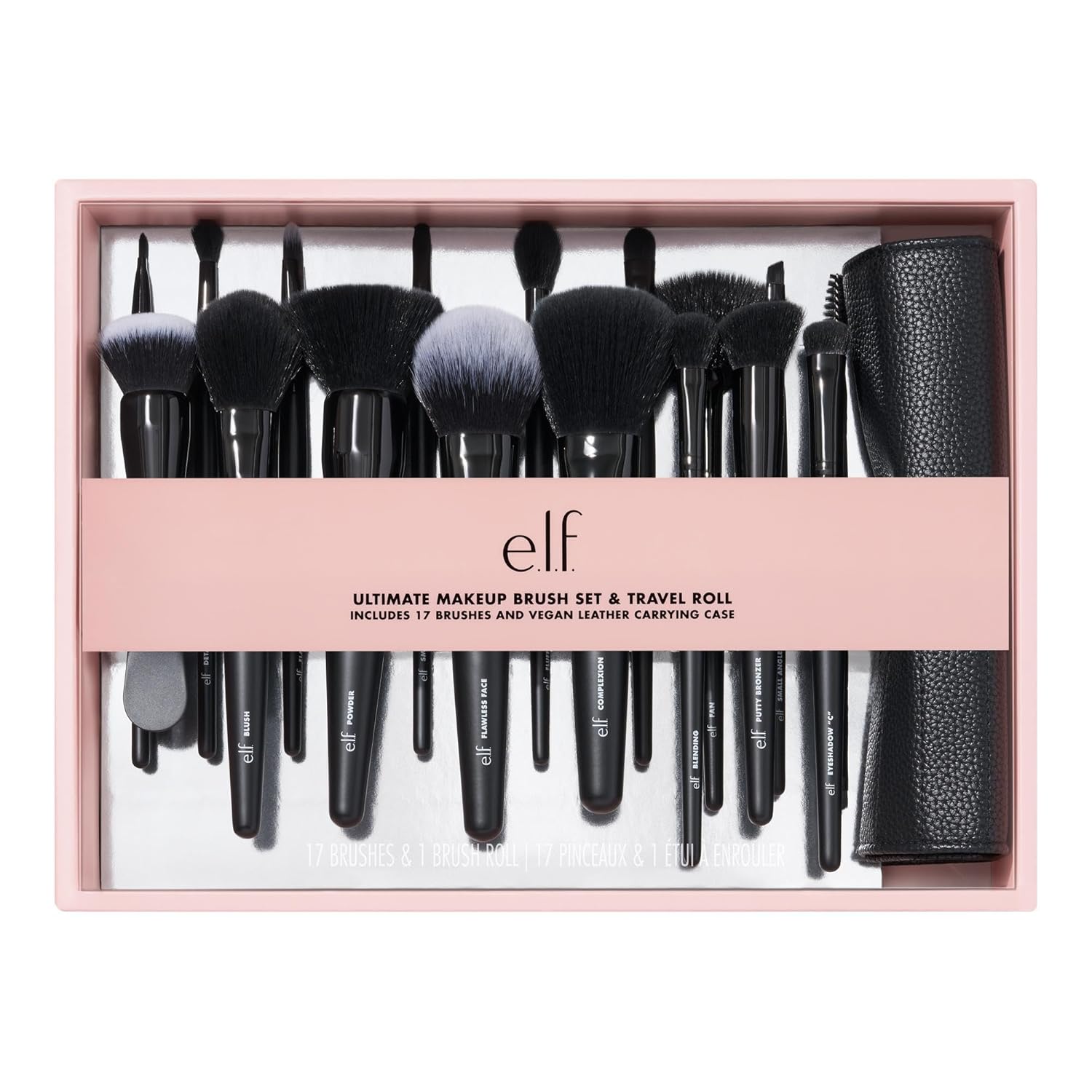 e.l.f. Ultimate Makeup Brush Set & Travel Roll. 17-Piece Brush Kit. Brushes For Eyeshadow. Foundation. Powder. Concealer & more. Vegan & Cruelty-Free