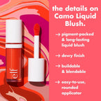 e.l.f. Camo Liquid Blush. Buildable & Blendable. Dusty Rosé | Lightweight Liquid Formula. Long-Lasting Wear. High-Pigment Color. Smooth Application. Buildable. Vegan & Cruelty-Free